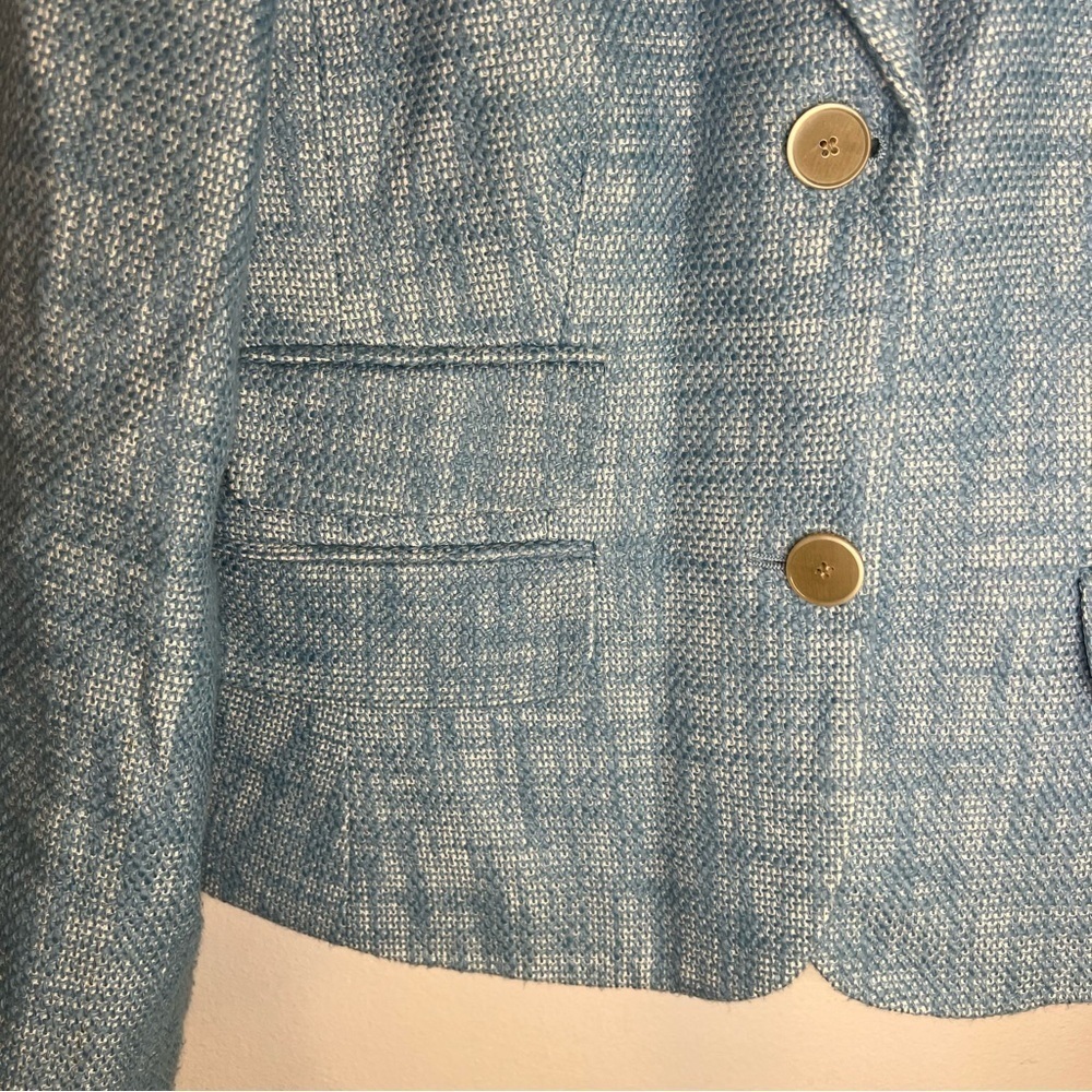 Talbots Womens Blazer Petite Sz 2 Tweed Linen Blend Preppy Blue Office Academia - Picture 3 of 10